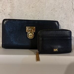 Michael Kors Black Pebbled Leather Wallet & Card Case with Gold Hardware